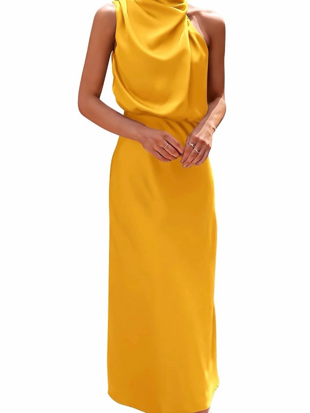 Asymmetrical Yellow Satin Cocktail Dress